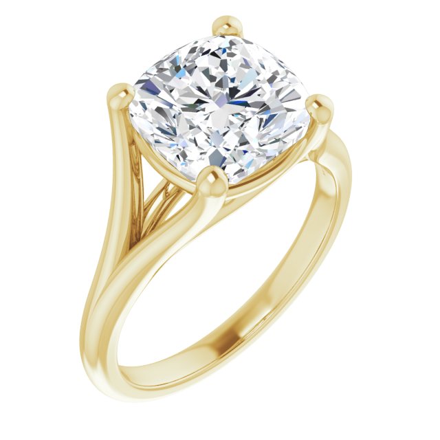 CHICAGO Solitaire Cushion Engagement Ring with Split Band - 18K Yellow Gold - View 1