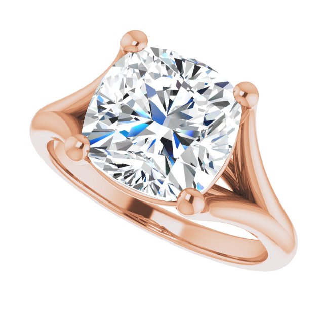 CHICAGO Solitaire Cushion Engagement Ring with Split Band - 18K Rose Gold - View 5