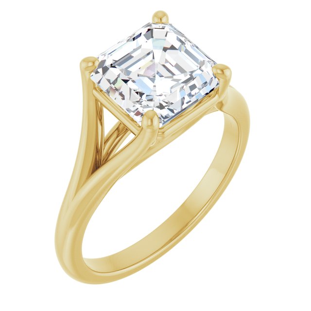 CHICAGO Solitaire Asscher Engagement Ring with Split Band - 18K Yellow Gold - View 1