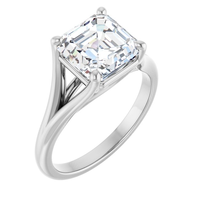CHICAGO Solitaire Asscher Engagement Ring with Split Band - Platinum - View 1