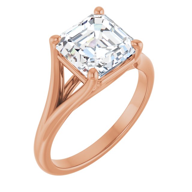 CHICAGO Solitaire Asscher Engagement Ring with Split Band - 18K Rose Gold - View 1