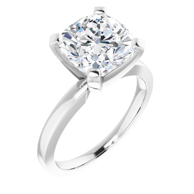 CHRISTINA Solitaire Claw Set with Flat Band Cushion - Platinum - View 1