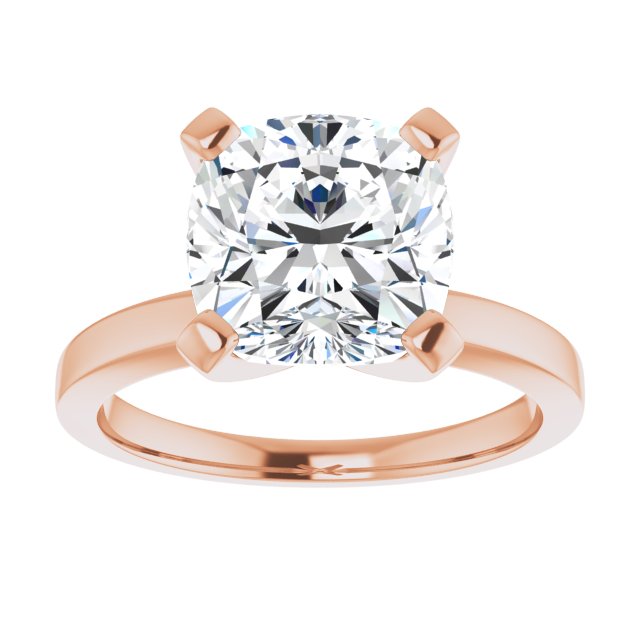 CHRISTINA Solitaire Claw Set with Flat Band Cushion - 18K Rose Gold - View 3