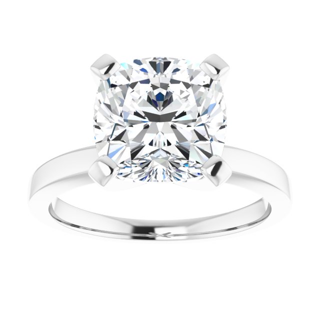 CHRISTINA Solitaire Claw Set with Flat Band Cushion - Platinum - View 3
