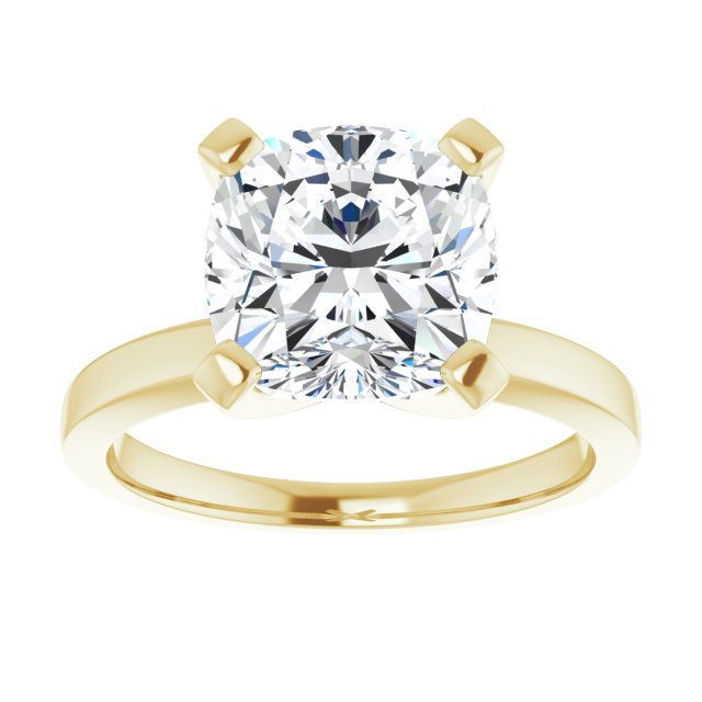 CHRISTINA Solitaire Claw Set with Flat Band Cushion - 18K Yellow Gold - View 3