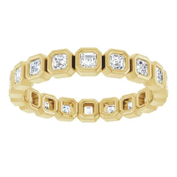10K Yellow Gold Lab-Grown Diamond 2.5 mm MADONNA Asscher cut bezel set eternity band Jewelry