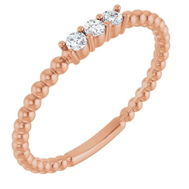 10K Rose Gold Lab-Grown Diamond 2mm 10K White Lab-Grown Emerald Beaded Ring Jewelry
