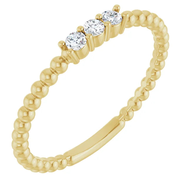 10K Yellow Gold Lab-Grown Diamond 2mm 10K White Lab-Grown Emerald Beaded Ring Jewelry