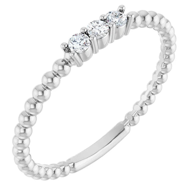 10K White Gold Lab-Grown Diamond 2mm 10K White Lab-Grown Emerald Beaded Ring Jewelry