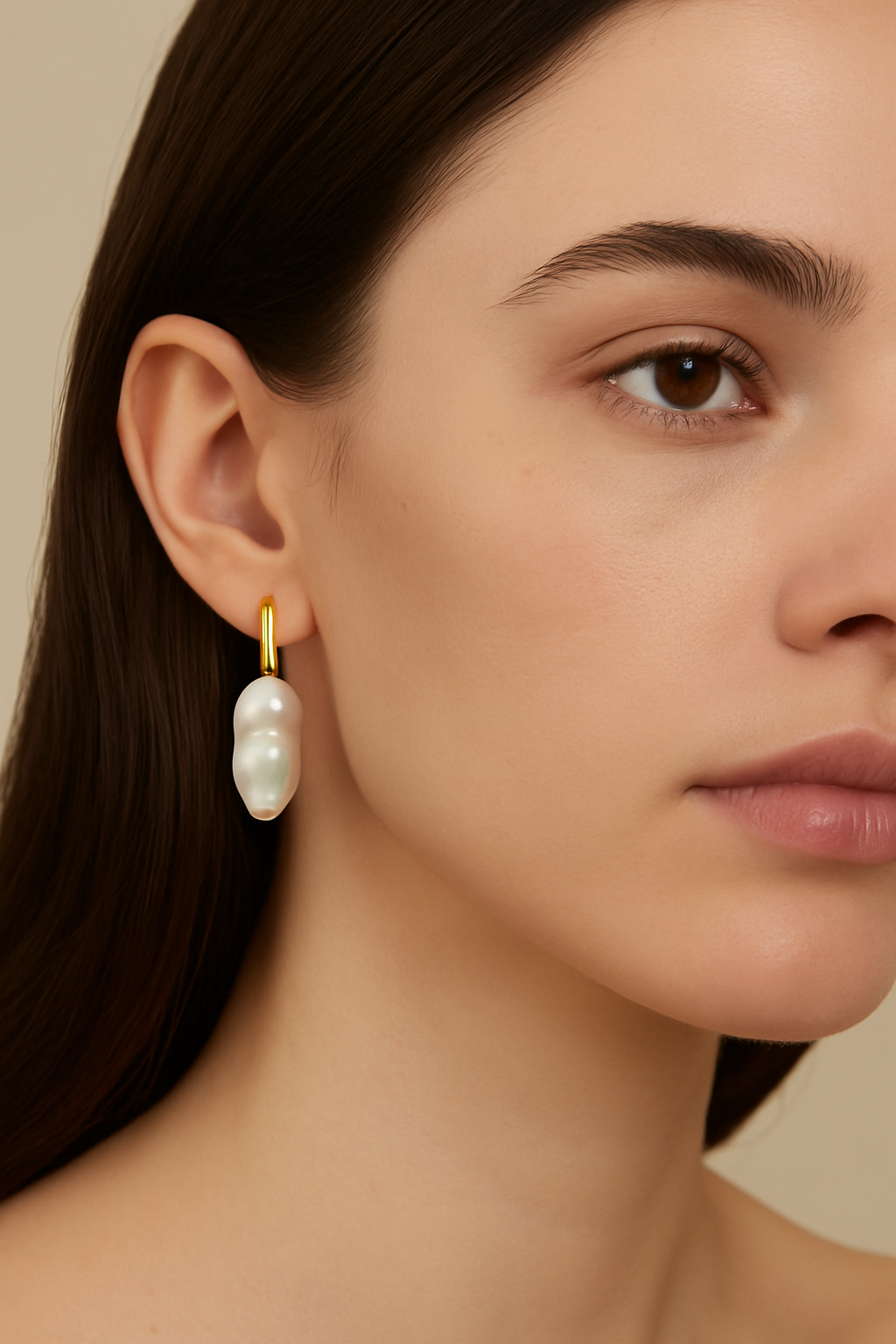 Baroque Pearl Flat Oval Hoop Earrings