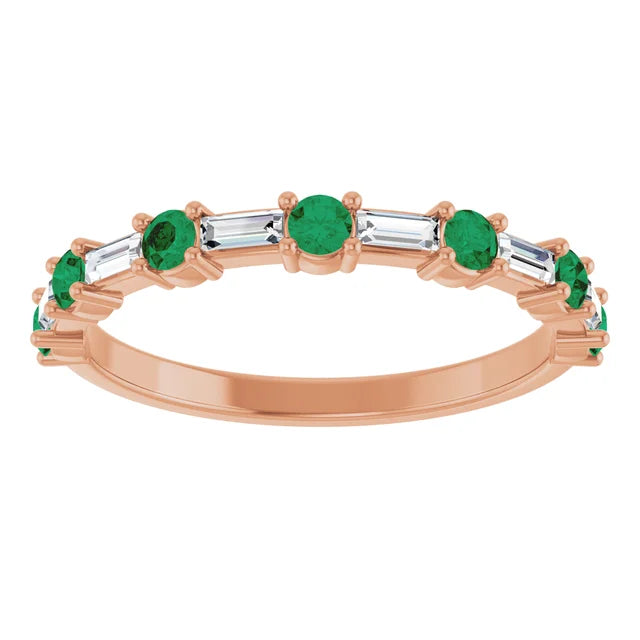 10K Rose Gold Lab-Grown Blue Sapphire 3mm x 1.25mm SEQUENCE Baguette and round diamond and gemstone band Jewelry