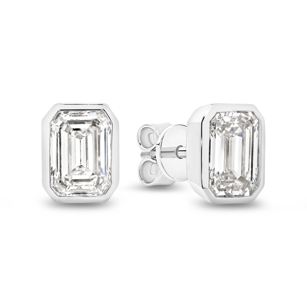 2.00ct Emerald Cut Lab-Grown Diamond Bezel Studs