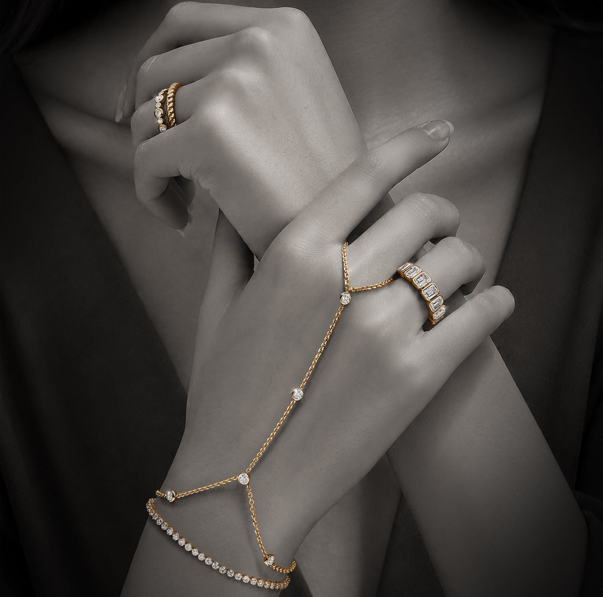 10ct Yellow Gold Lab Grown Diamond Hand Bracelet