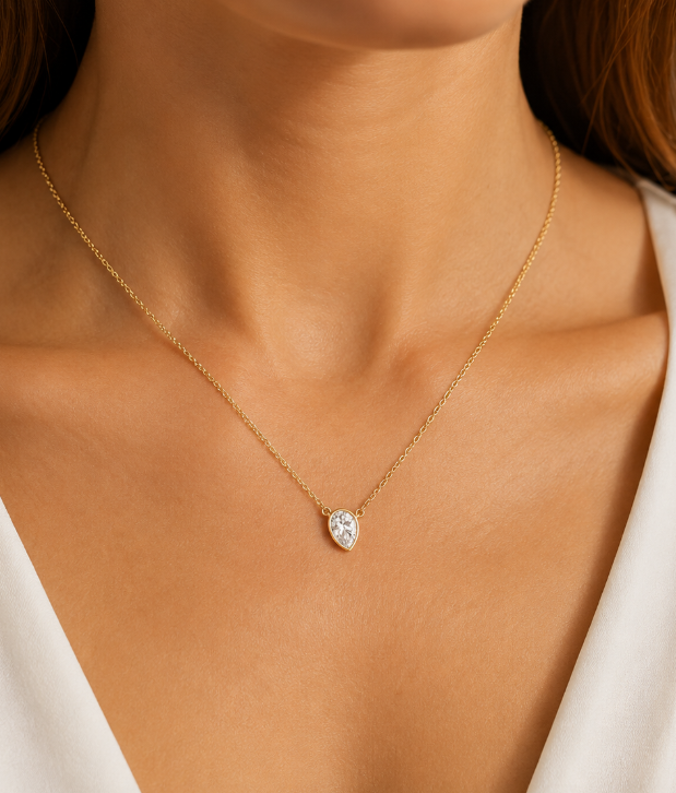 Pear Lab Grown Diamond Bezel Set Necklace