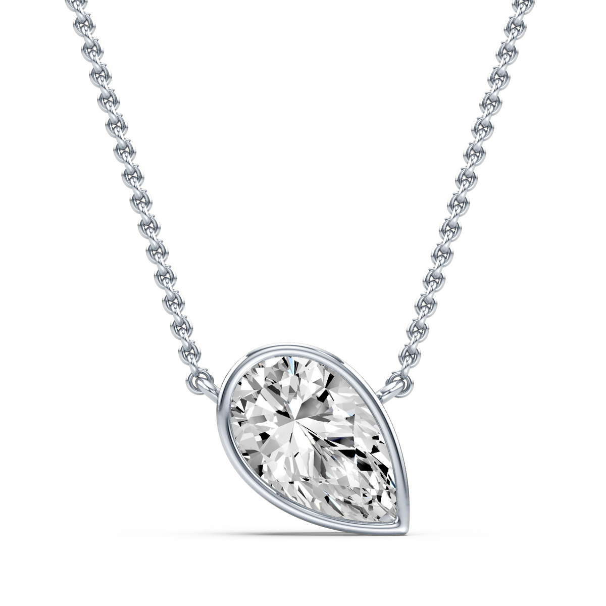 Pear Lab Grown Diamond Bezel Set Necklace